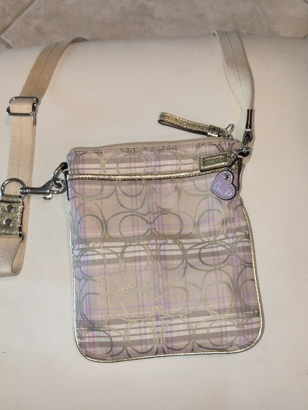 Coach Plaid Tarten Lilac / Khaki Signature Plaid Crossbody Bag
